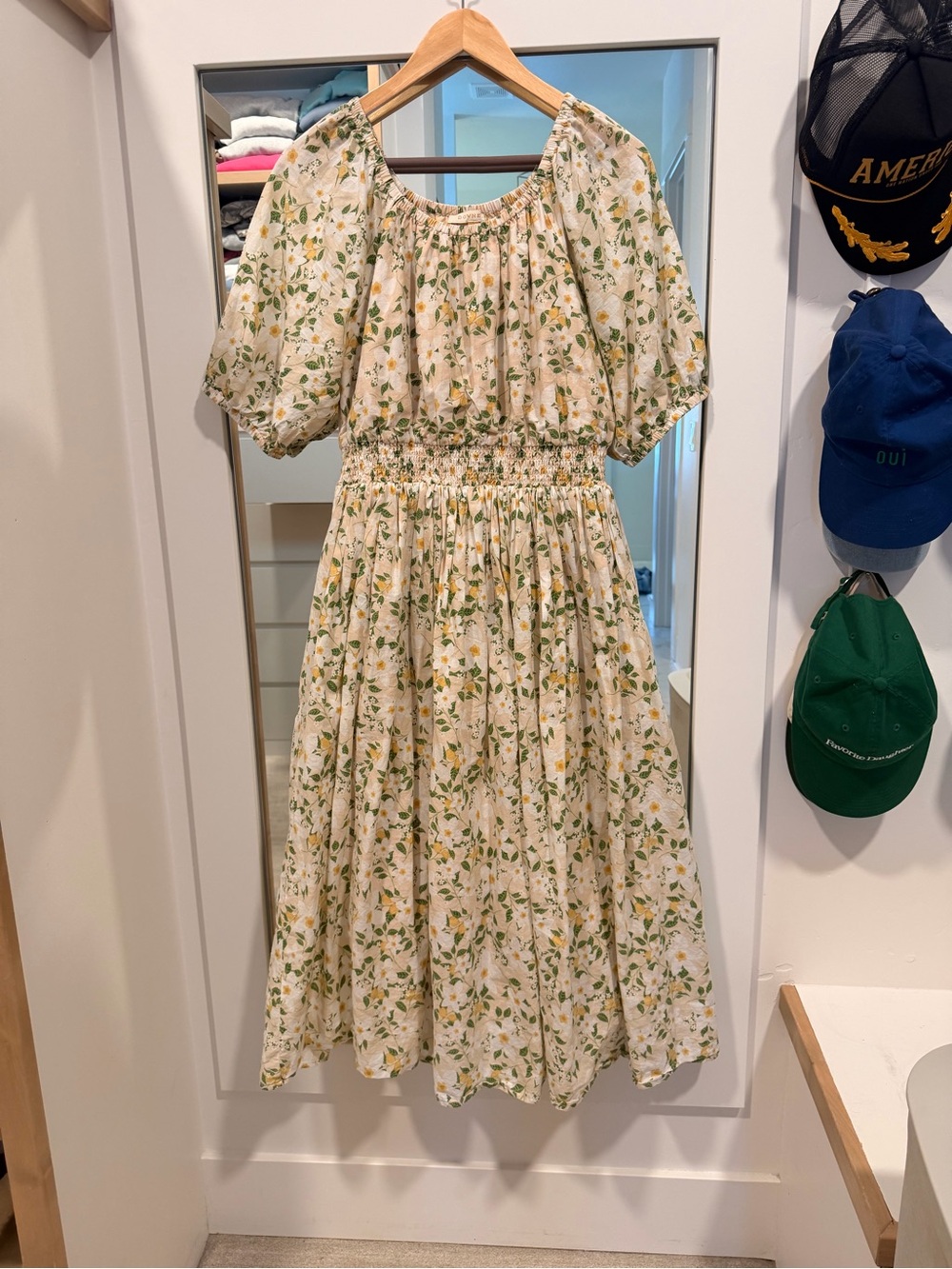 DOWNEAST floral lemon cotton midi dress